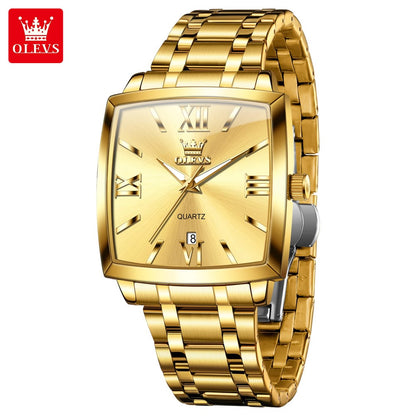 For OLEVS 2969 Top Brand Luxury Stainless Steel Square Dial Calendar Quartz Clock Watches Male Business Leisure Antique Fashion