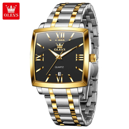For OLEVS 2969 Top Brand Luxury Stainless Steel Square Dial Calendar Quartz Clock Watches Male Business Leisure Antique Fashion