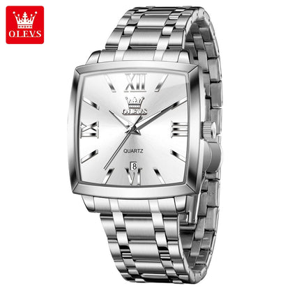 For OLEVS 2969 Top Brand Luxury Stainless Steel Square Dial Calendar Quartz Clock Watches Male Business Leisure Antique Fashion