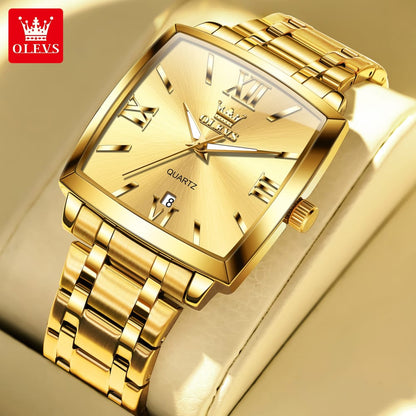 For OLEVS 2969 Top Brand Luxury Stainless Steel Square Dial Calendar Quartz Clock Watches Male Business Leisure Antique Fashion