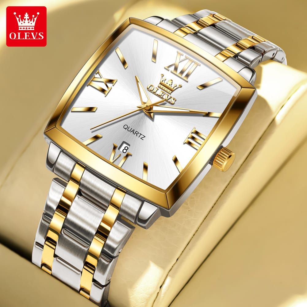 For OLEVS 2969 Top Brand Luxury Stainless Steel Square Dial Calendar Quartz Clock Watches Male Business Leisure Antique Fashion