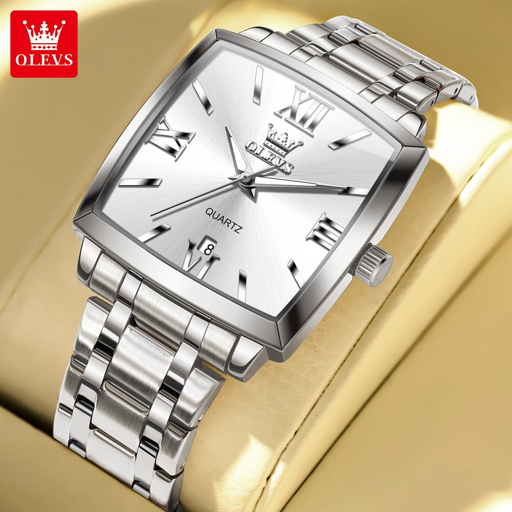 For OLEVS 2969 Top Brand Luxury Stainless Steel Square Dial Calendar Quartz Clock Watches Male Business Leisure Antique Fashion