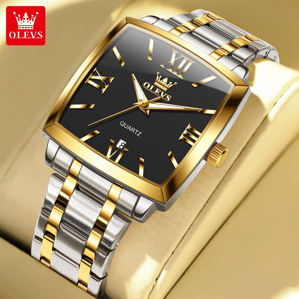 For OLEVS 2969 Top Brand Luxury Stainless Steel Square Dial Calendar Quartz Clock Watches Male Business Leisure Antique Fashion
