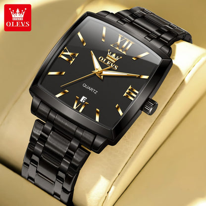 For OLEVS 2969 Top Brand Luxury Stainless Steel Square Dial Calendar Quartz Clock Watches Male Business Leisure Antique Fashion