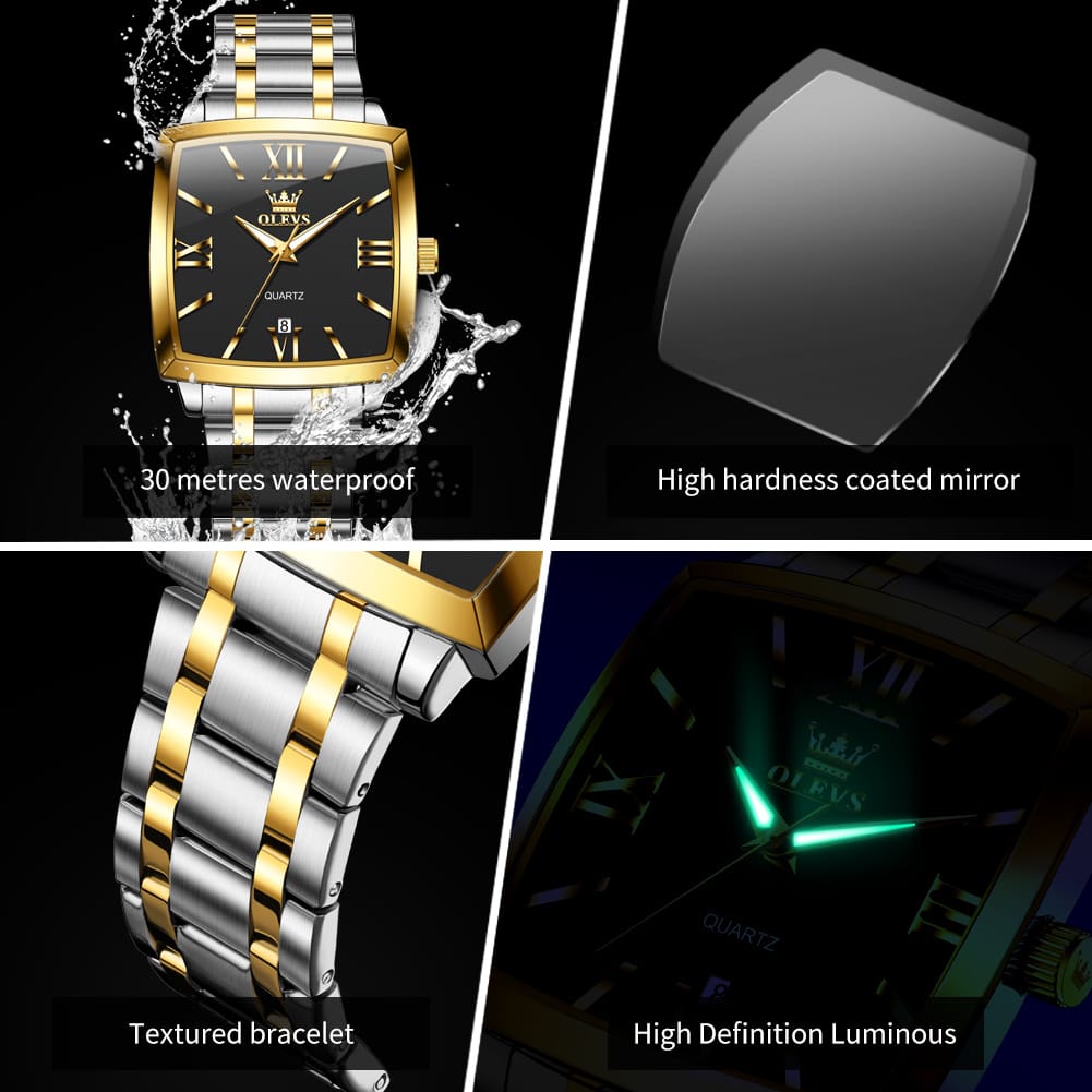 For OLEVS 2969 Top Brand Luxury Stainless Steel Square Dial Calendar Quartz Clock Watches Male Business Leisure Antique Fashion