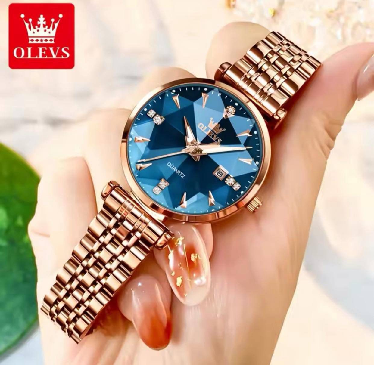 OLEVS 5536 Classic Luxury Ladies Quartz Watch Excel Stainless Steel Strap Water Proof Calendar Rugged Leisure Wrist Watch