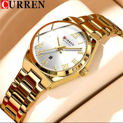 CURREN 9095 Women Watches Romantic Girlfriend Gift Fashion Gold Stainless Stain Steel Ladies Watch Waterproof Quartz Wristwatch