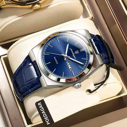 2025 POEDAGAR 930 Mens New Luxury Watch Waterproof Luminous Date Week Leather Strap Watch Casual Men's Quartz Watches