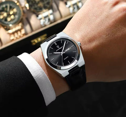 2025 POEDAGAR 930 Mens New Luxury Watch Waterproof Luminous Date Week Leather Strap Watch Casual Men's Quartz Watches