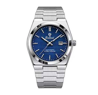BINBOND B1128 Mens Fashion Luxury High Quality Stainless Steel Strap Silver Color Waterproof Quartz Watch