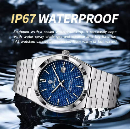 BINBOND B1128 Mens Fashion Luxury High Quality Stainless Steel Strap Silver Color Waterproof Quartz Watch