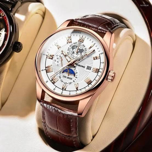 BINBONDB3982 Luxury Leather Man Hand Wristwatches Auto Date Quartz Watches Men Wrist Mens Watch