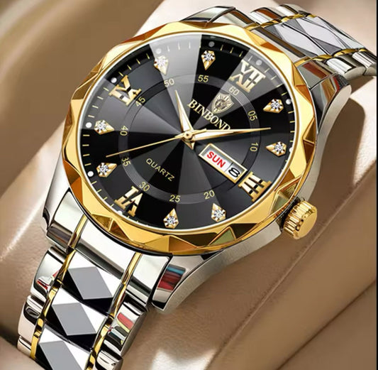BINBOND Luminous 2521 Quartz Waterproof Fashion Watch for Men Date Stainless Steel Watches Wrist