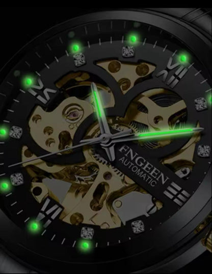 Fngeen 6018 Automatic Mechanical Watch Men Unique Charm Top-level  Hollow Gold Inlaid Diamond Luminous Watch