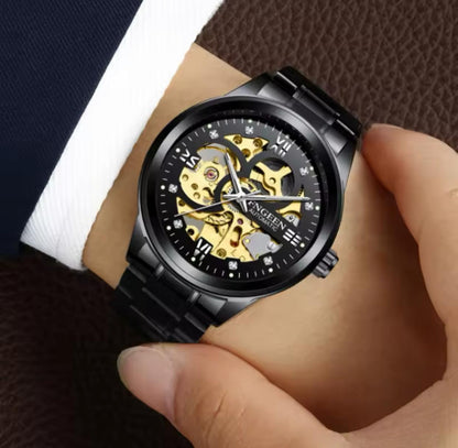 Fngeen 6018 Automatic Mechanical Watch Men Unique Charm Top-level  Hollow Gold Inlaid Diamond Luminous Watch