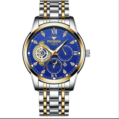 Fngeen 2166 Casual Fashion Stainless Steel Strap Men's Moon Phase Watch Waterproof Wrist Japan Quartz Watches