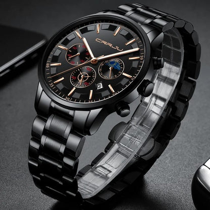 CRRJU 2260 Man Quartz Watch Exclusive Stainless Steel Band 24 Hour Chronograph Date Display Sports Hand Watch