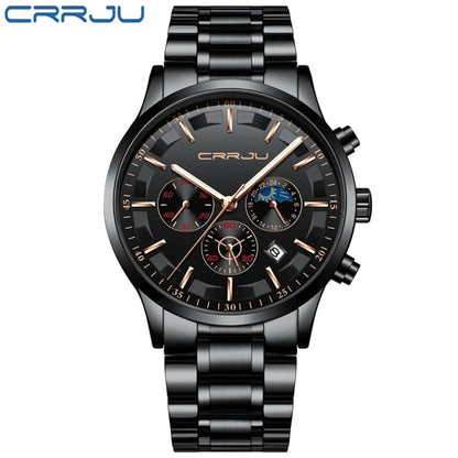 CRRJU 2260 Man Quartz Watch Exclusive Stainless Steel Band 24 Hour Chronograph Date Display Sports Hand Watch