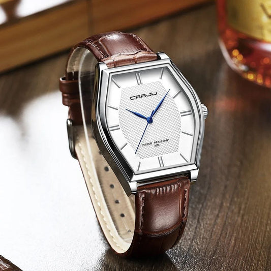CRRJU 5020 Men's Waterproof Watch Japan Quartz Slim Stainless Steel Leather Strap Fashion Watch