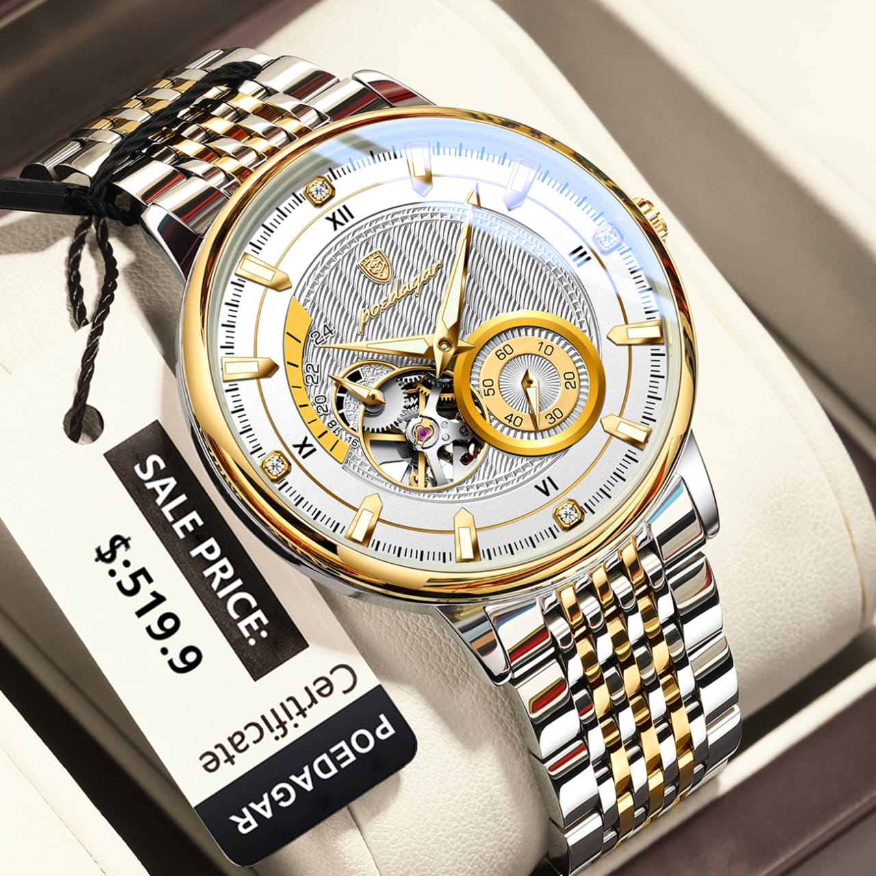 POEDAGAR 1416 Top Luxury Men Luminous Hollow Tourbillon Automatic Man Wristwatch Mechanical Stainless Steel Men's Watches