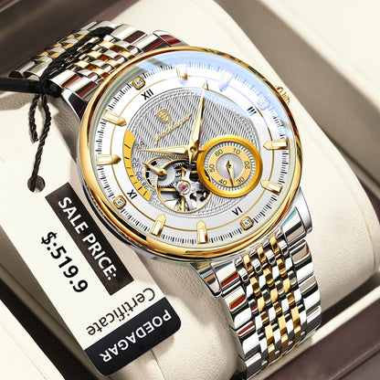 POEDAGAR 1416 Top Luxury Men Luminous Hollow Tourbillon Automatic Man Wristwatch Mechanical Stainless Steel Men's Watches