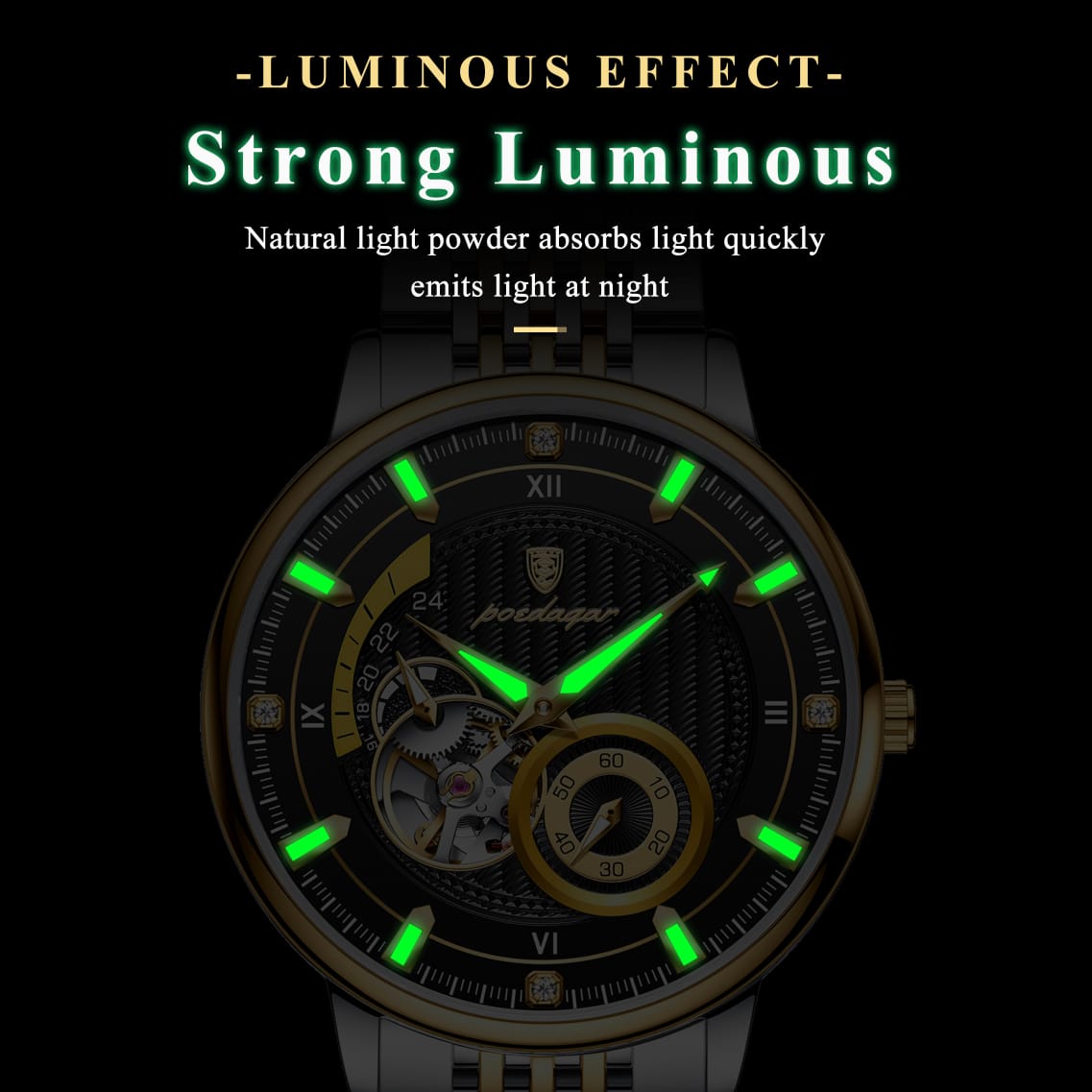 POEDAGAR 1416 Top Luxury Men Luminous Hollow Tourbillon Automatic Man Wristwatch Mechanical Stainless Steel Men's Watches