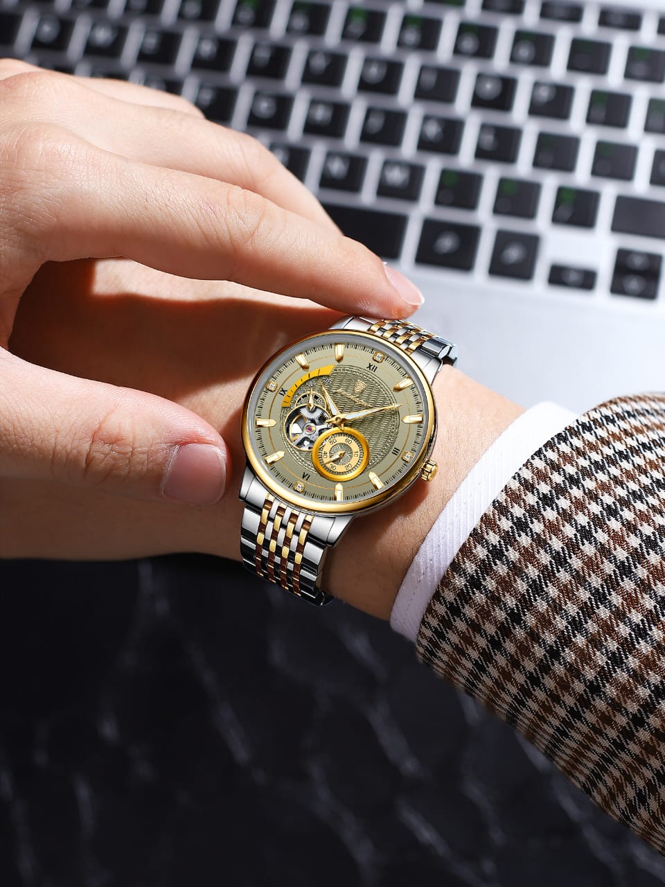 POEDAGAR 1416 Top Luxury Men Luminous Hollow Tourbillon Automatic Man Wristwatch Mechanical Stainless Steel Men's Watches