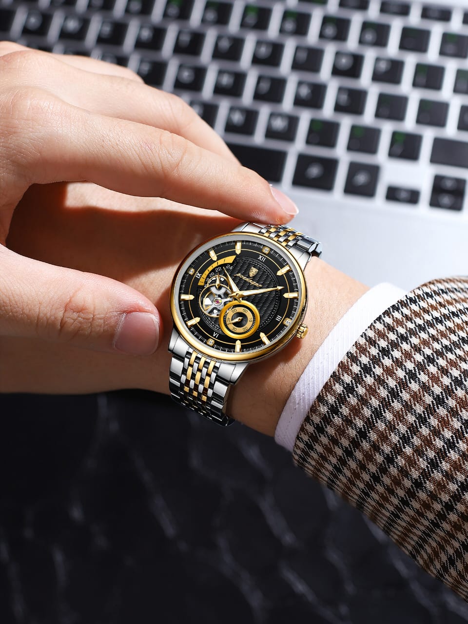 POEDAGAR 1416 Top Luxury Men Luminous Hollow Tourbillon Automatic Man Wristwatch Mechanical Stainless Steel Men's Watches