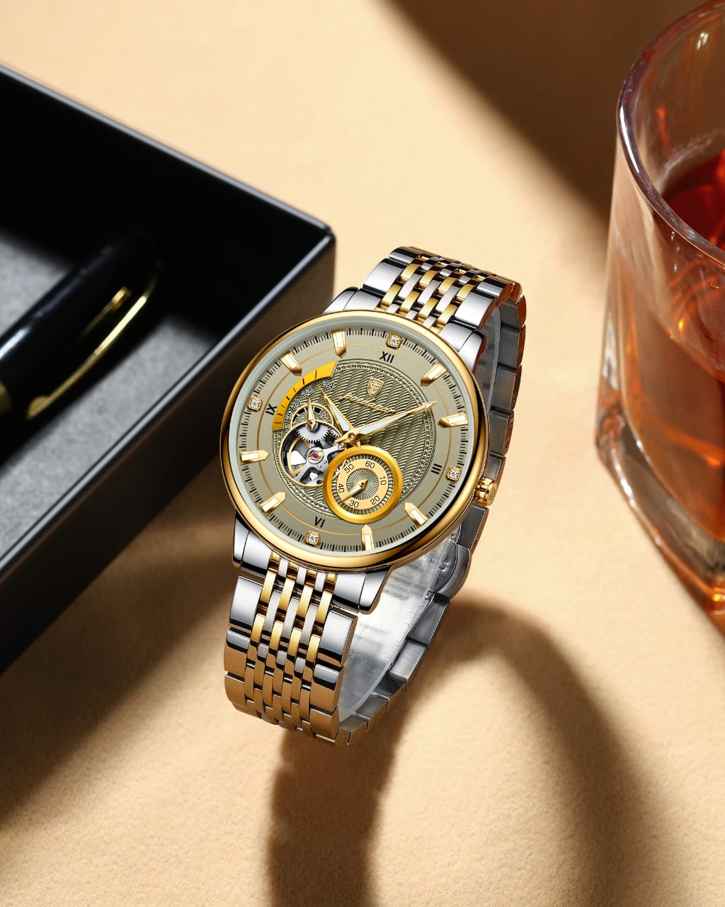 POEDAGAR 1416 Top Luxury Men Luminous Hollow Tourbillon Automatic Man Wristwatch Mechanical Stainless Steel Men's Watches