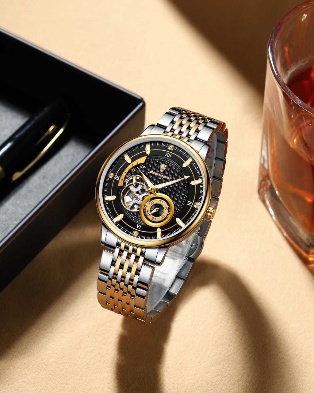POEDAGAR 1416 Top Luxury Men Luminous Hollow Tourbillon Automatic Man Wristwatch Mechanical Stainless Steel Men's Watches