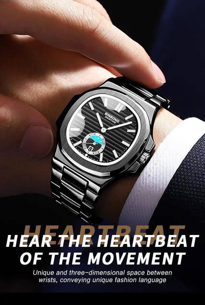 BINBOND B1786 Trendy Top Rating Newest Arrival Product Low Price Chronograph Promotional Men Quartz Watch Stainless Steel Band