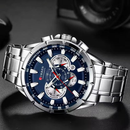 CURREN 8363 Men's Watches Big Dial Quartz Clock With Luminous Pointers Causal Chronograph Stainless Steel Watch