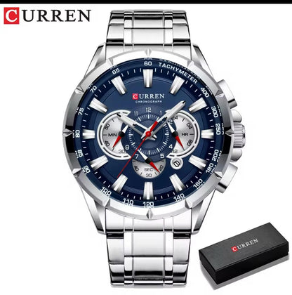 CURREN 8363 Men's Watches Big Dial Quartz Clock With Luminous Pointers Causal Chronograph Stainless Steel Watch