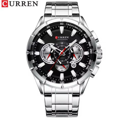 CURREN 8363 Men's Watches Big Dial Quartz Clock With Luminous Pointers Causal Chronograph Stainless Steel Watch