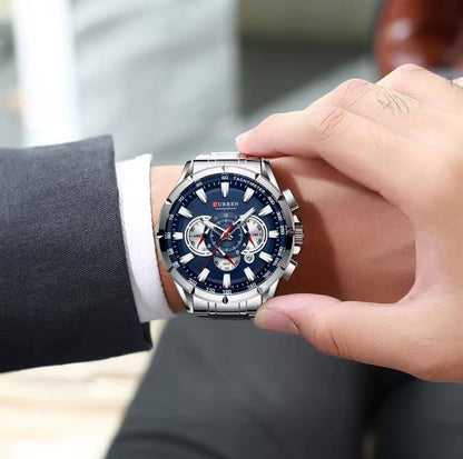 CURREN 8363 Men's Watches Big Dial Quartz Clock With Luminous Pointers Causal Chronograph Stainless Steel Watch