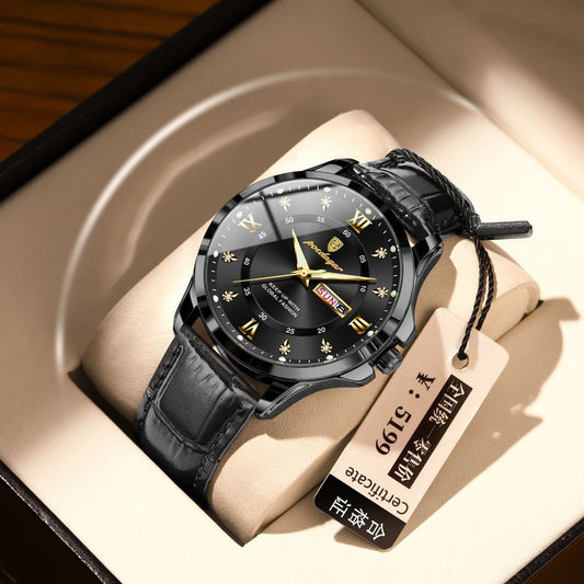 POEDAGAR 855 Luxury Elegant Dual Calendar Waterproof Male Watch Luminous Night Light Quartz Stainless Steel Sports Men's Watches