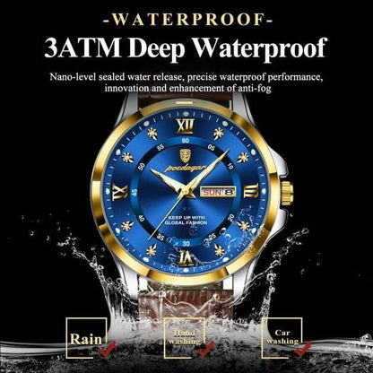 POEDAGAR 855 Luxury Elegant Dual Calendar Waterproof Male Watch Luminous Night Light Quartz Stainless Steel Sports Men's Watches