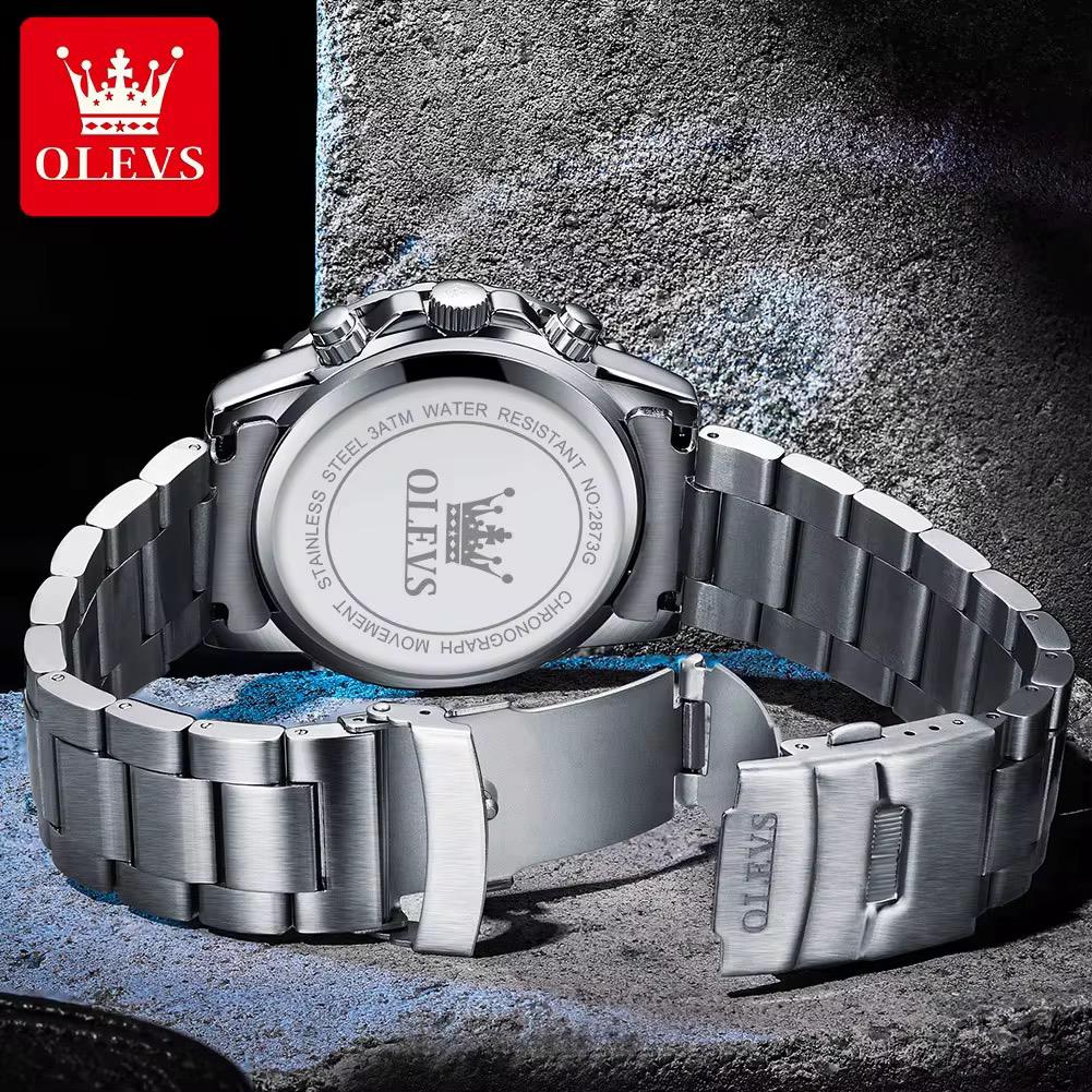 OLEVS 2873 Watches Mens Luxury Clock Casual Stainless Steel Wristwatch Sport Waterproof Quartz Chronograph