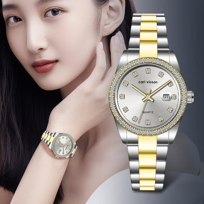 Carl Vinson R5029 Hot Sale Gold Diamond Stainless Steel Women Business Wrist Watch  Ladies Quartz Watches for Women
