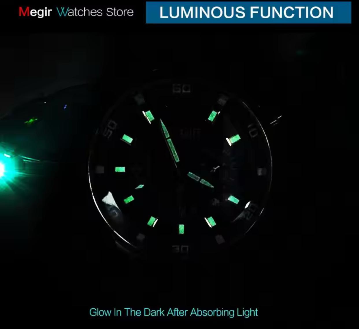 New Arrival MEGIR 2068 Classic Luxury Men Watch Stainless Steel Band Chronograph Calendar Luminous Waterproof Quartz Watches