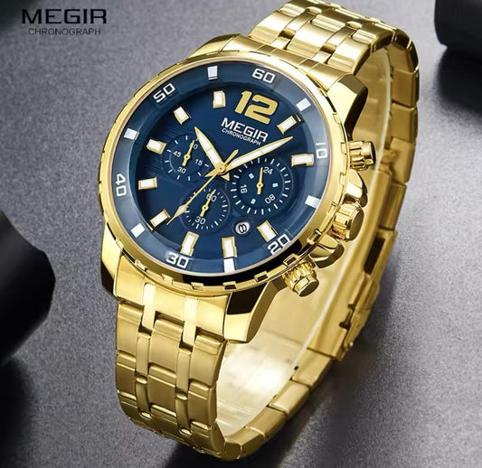 New Arrival MEGIR 2068 Classic Luxury Men Watch Stainless Steel Band Chronograph Calendar Luminous Waterproof Quartz Watches