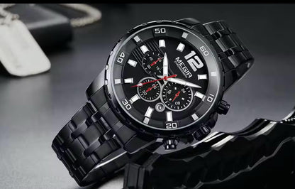 New Arrival MEGIR 2068 Classic Luxury Men Watch Stainless Steel Band Chronograph Calendar Luminous Waterproof Quartz Watches