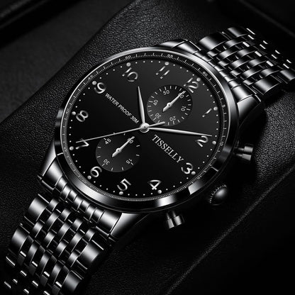 Tisselly T001 Luxury Quartz Watch Stainless Steel Back and Gold Mens Watch Analog Quartz Watch