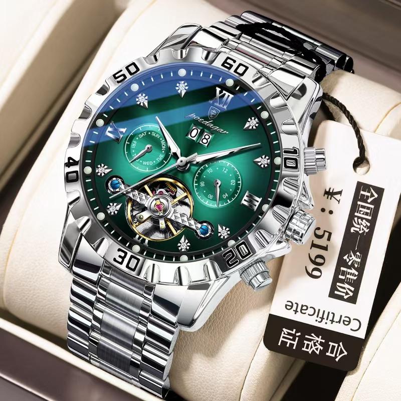 Poedagar 1412 Men Automatic Mechanical Watches Waterproof Calendar Wristwatches Luxury Luminous Watch