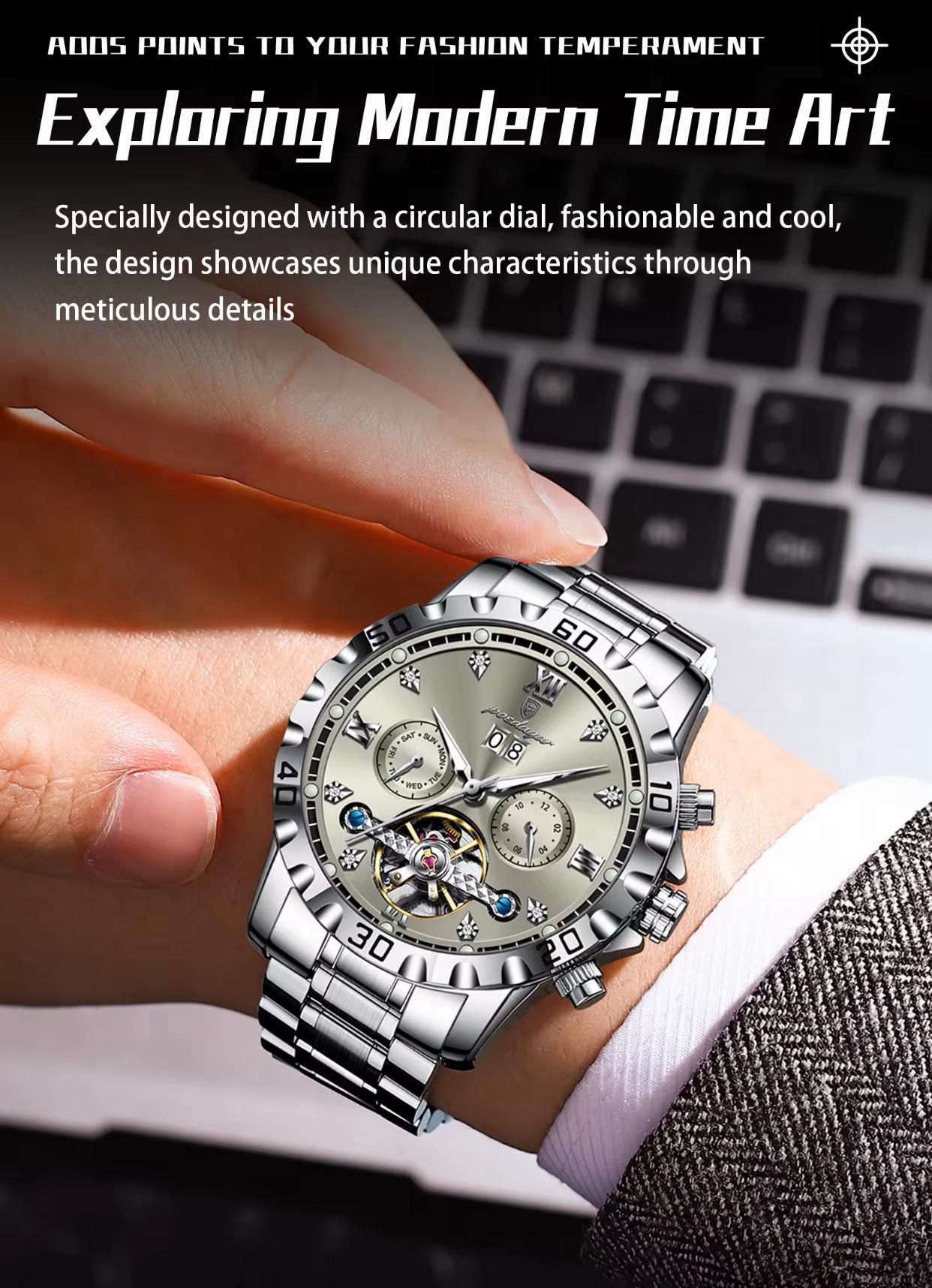 Poedagar 1412 Men Automatic Mechanical Watches Waterproof Calendar Wristwatches Luxury Luminous Watch