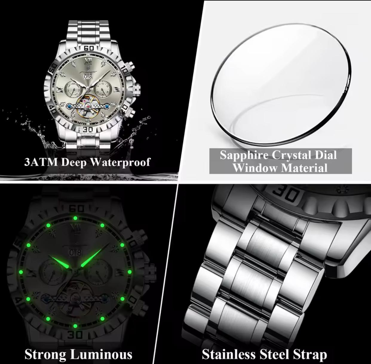 Poedagar 1412 Men Automatic Mechanical Watches Waterproof Calendar Wristwatches Luxury Luminous Watch