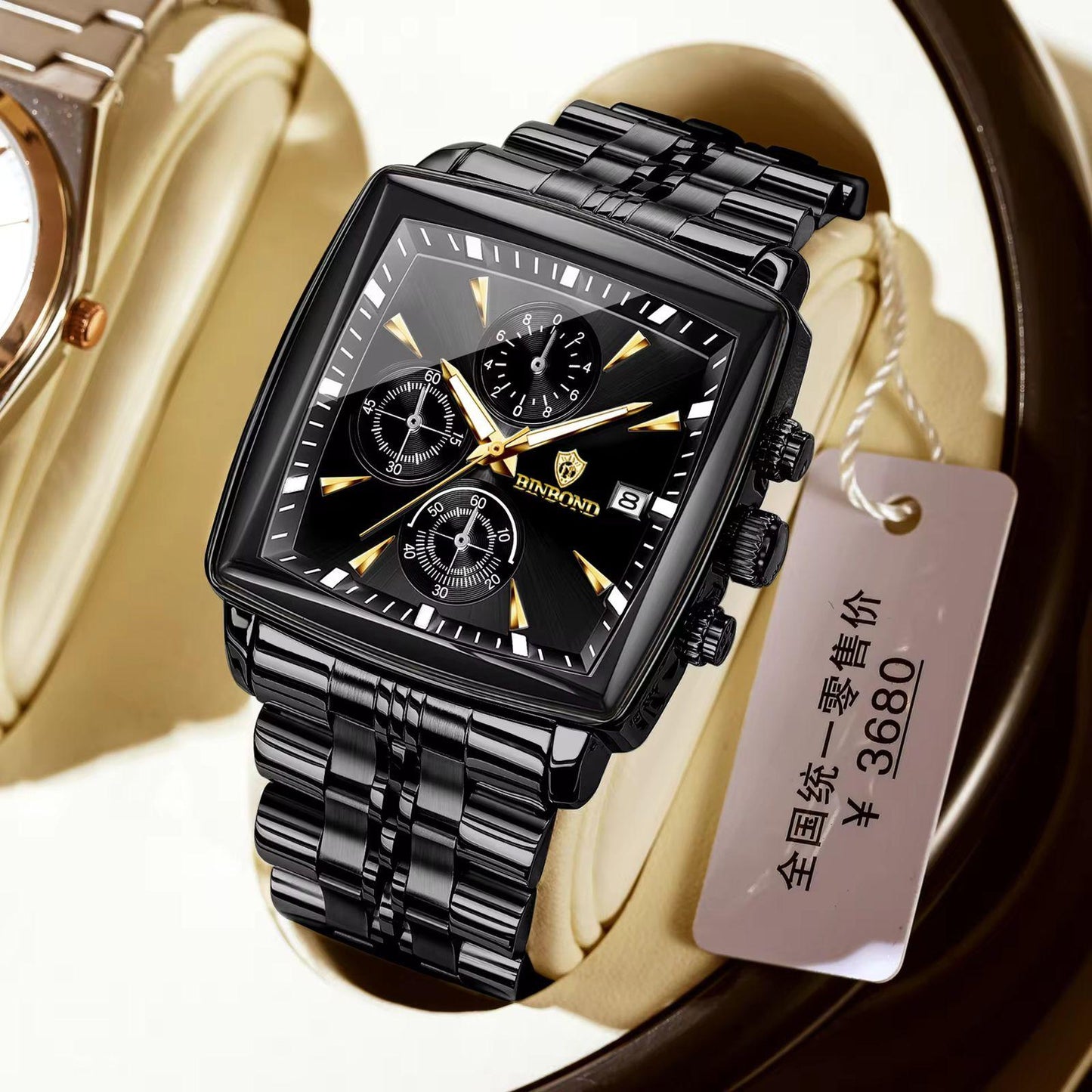 BINBOND 911 Watch for Man Wristwatch Waterproof Luminous Luxury Square Chronograph Quartz Men's Watches