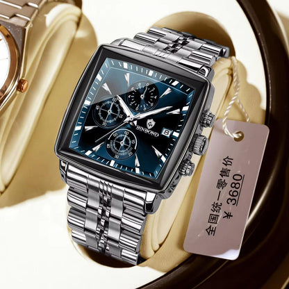 BINBOND 911 Watch for Man Wristwatch Waterproof Luminous Luxury Square Chronograph Quartz Men's Watches