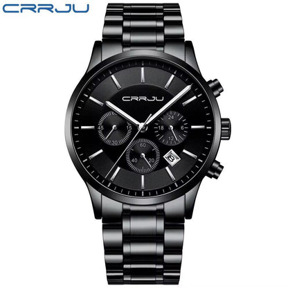 CRRJU 2262 Man Quartz Watch Exclusive Stainless Steel Band 24 Hour Chronograph Date Display Sports Hand Watch
