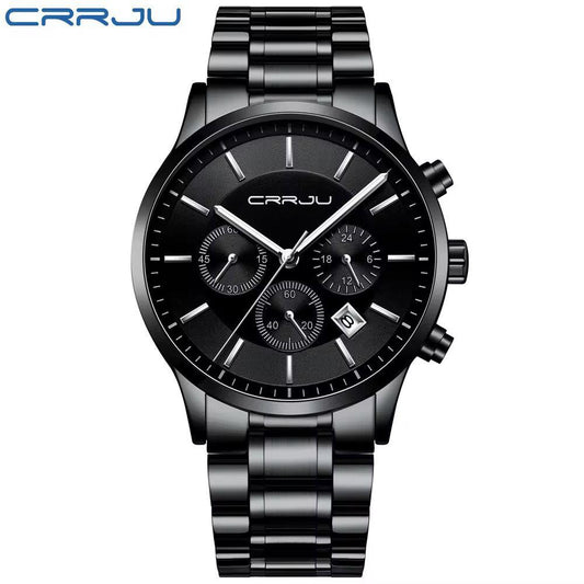 CRRJU 2262 Man Quartz Watch Exclusive Stainless Steel Band 24 Hour Chronograph Date Display Sports Hand Watch